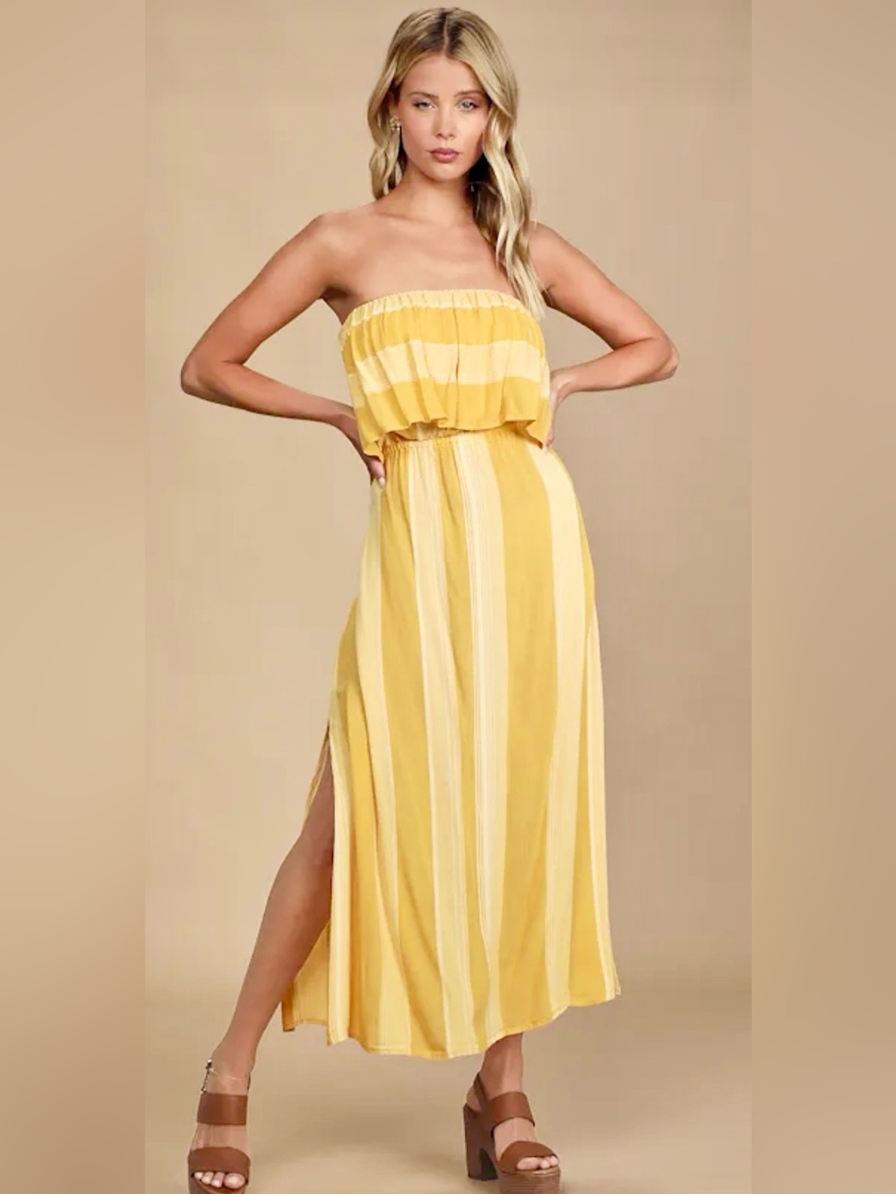 NWT O'NEILL KOI YELLOW STRIPED STRAPLESS MIDI DRESS MEDIUM